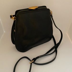 Liz Claiborne Leather Co Black Snap Crossbody Purse with Gold Tone Accents